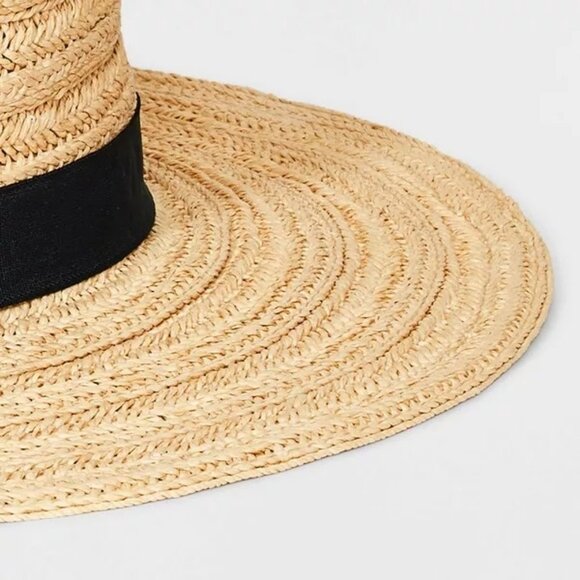 Universal Thread Straw Boarder Hat Ribbon Natural Black S/M 21" x 22.5" - Picture 5 of 9